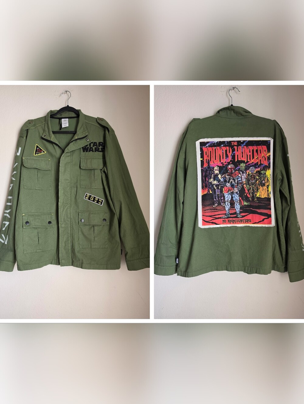 Mens Disney Star Wars Boba Fett Bounty Hunter Green Military Jacket 2XL